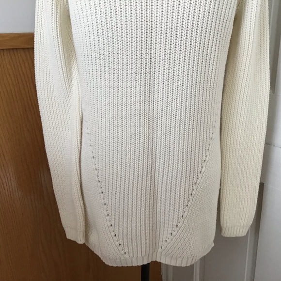 Anthropologie Moth High Low Hem Cowl Neck Knit Ivory Wool Blend Sweater - Picture 9 of 11